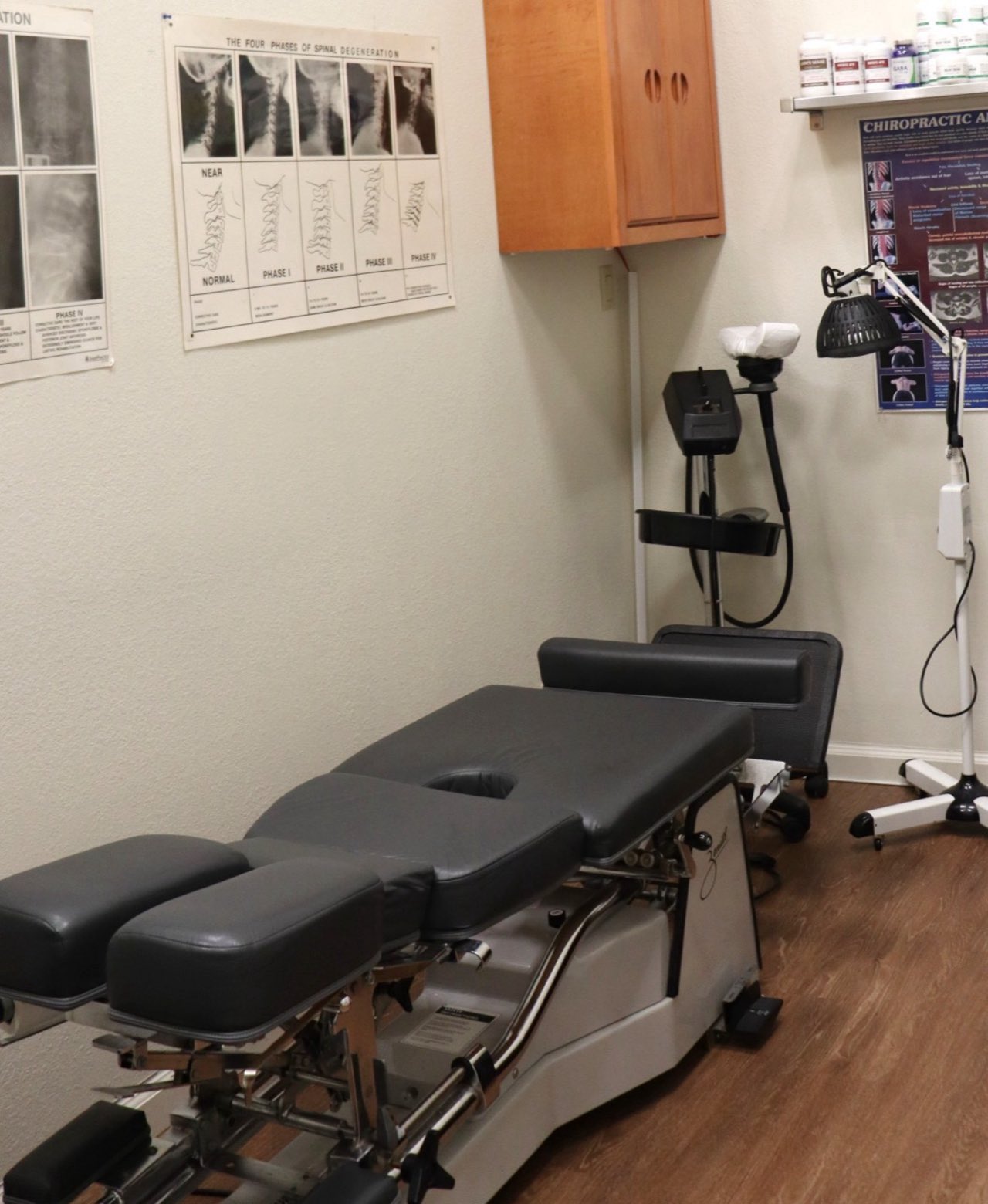 An adjusting table in one of the treatment rooms