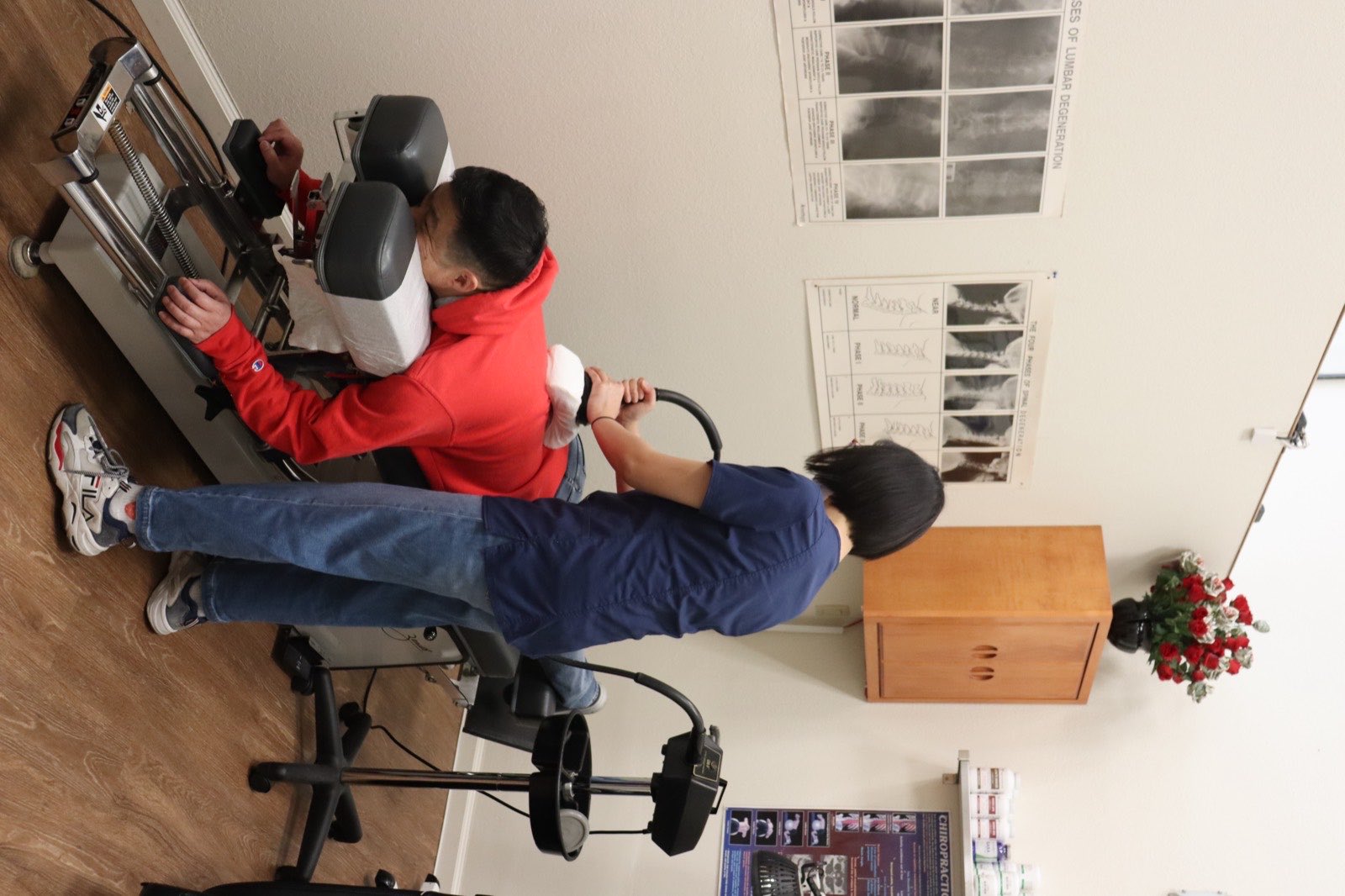 A patient receiving treatment in one of the rooms